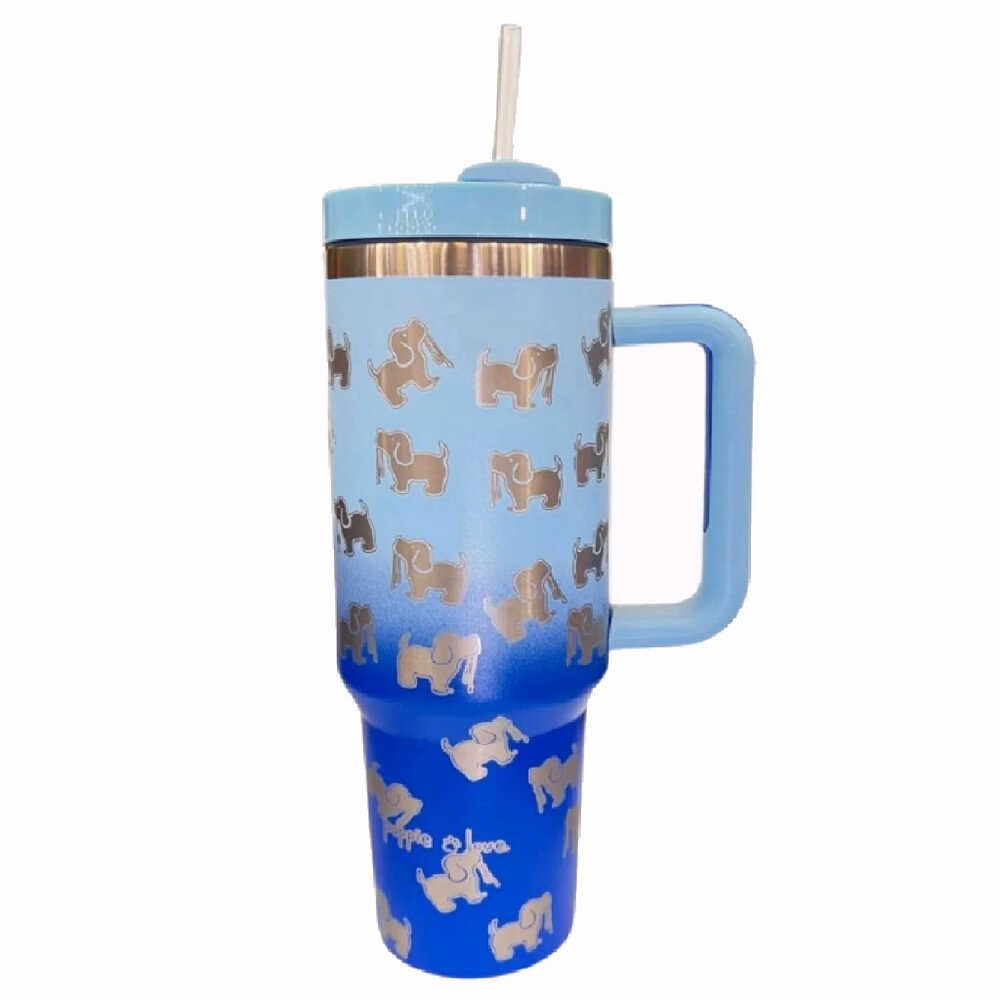 Puppie Love Dog 40 ounce Multi Blue Stainless Steel Travel Tumbler - NEW